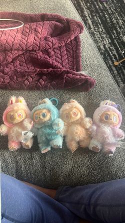 Fluffy Labubu-Style Plush Keychains (Replica/Lafufu) – Set of 4 – New with Tags