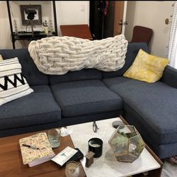 Blue West Elm Sectional Couch (7’ x 63”)