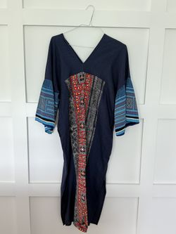 Blue Ribbed Sleeves Dress