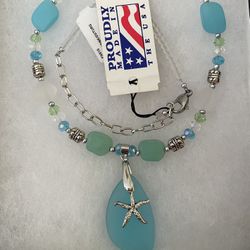 16” Starfish Necklace W/Crystals And Precious Stones, New