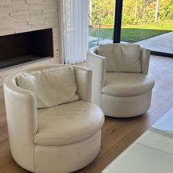 White Leather Swivel Accent Chairs 