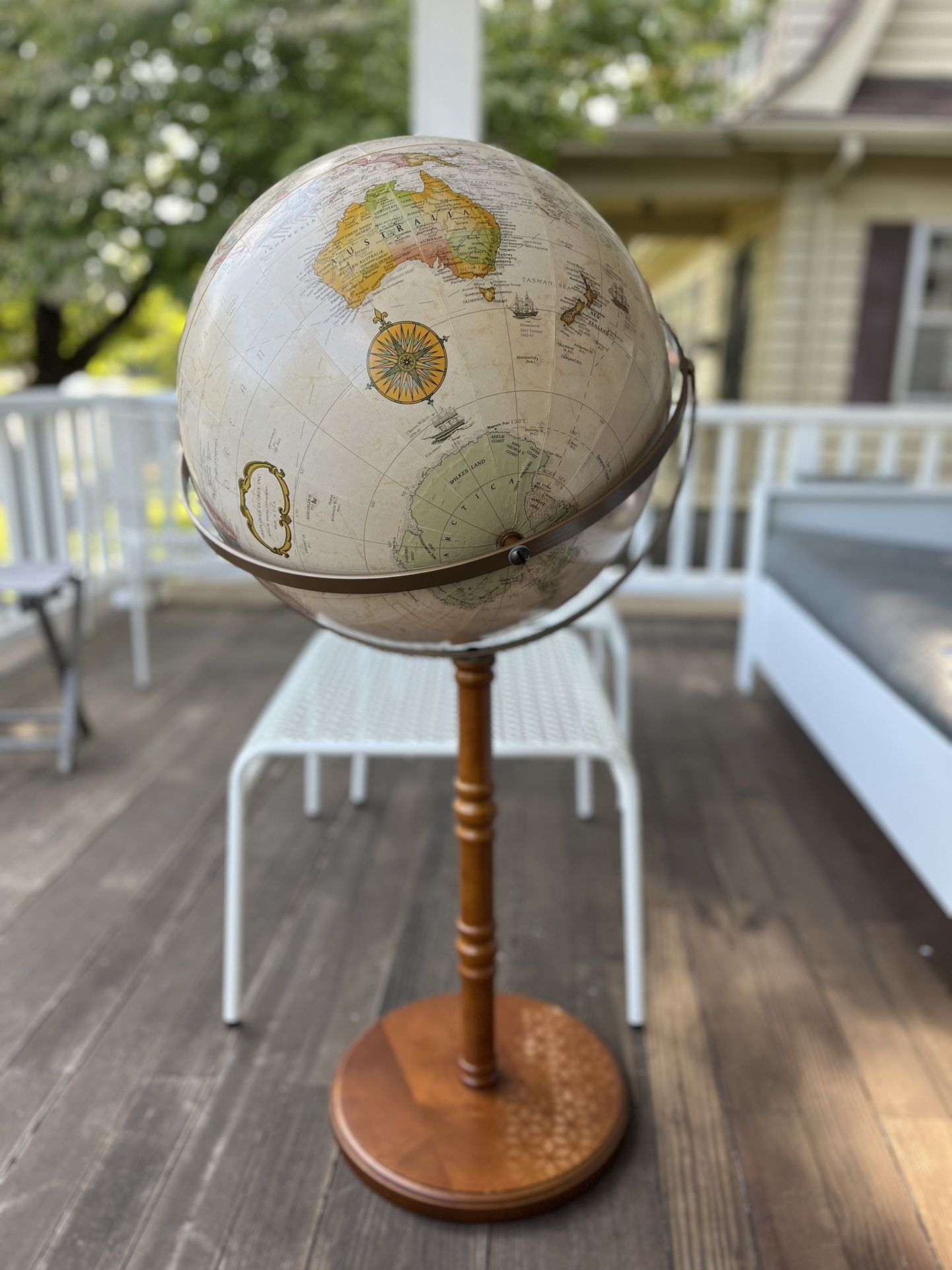 World Globe on Wooden Floor Stand