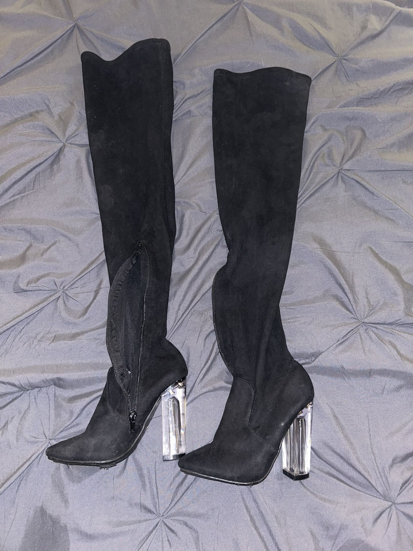 Black Thigh High Heel Boots Size 6