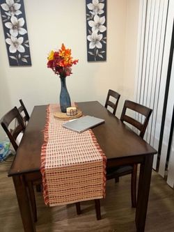 Dark Wood Dining Table with 4 Chairs