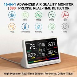 16 in 1 Air Quality Monitor Indoor 7" High-Precision Real-Time CO2 Monitor