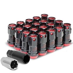 16 Pcs M12 x 1.5 Closed End Wheel Lug Nuts 4 Pcs Lock Nuts Key Extension Adapter, 22mm OD/45mm Height Red Accents/Black Body tornillos