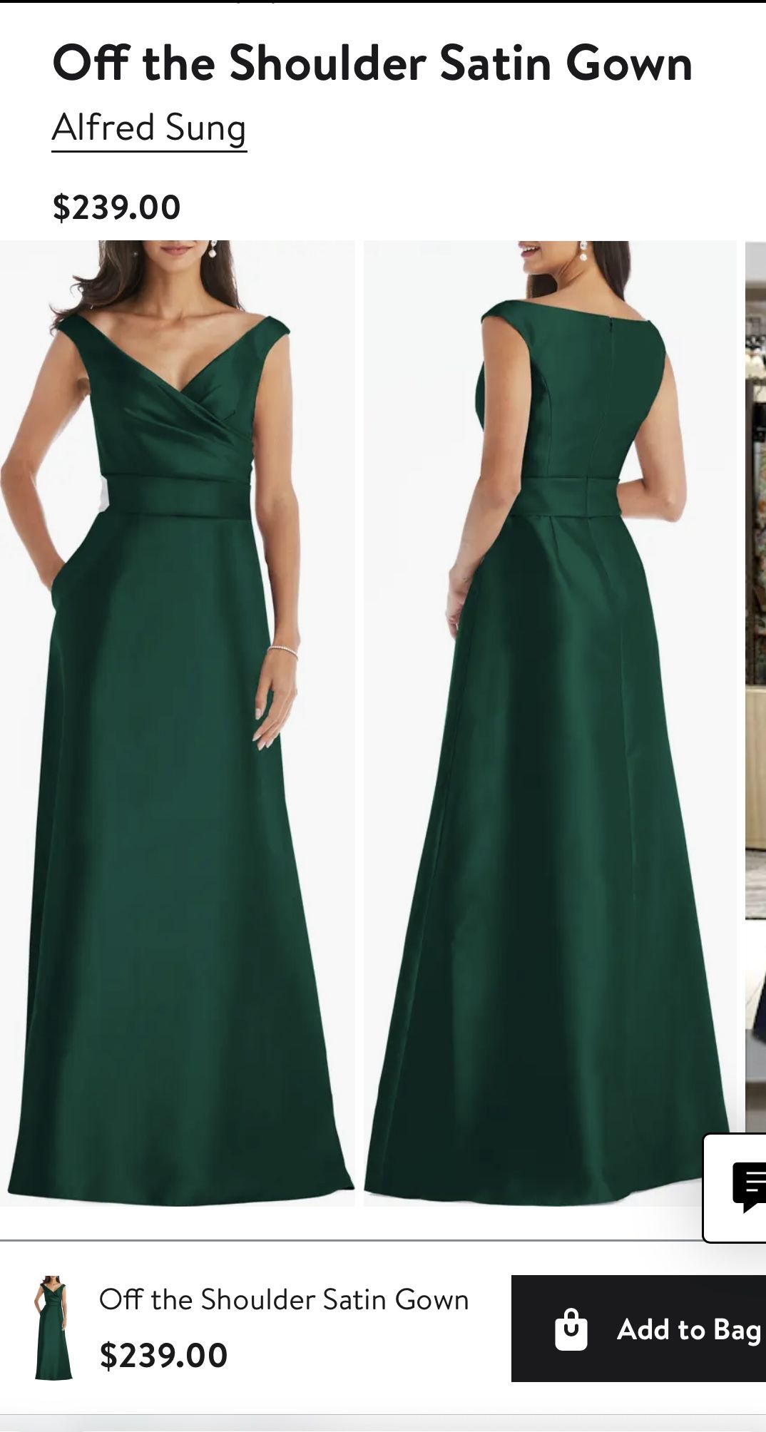 Alfred Sung Forest Green Satin Gown