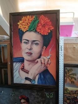 Set of 3 Large Framed Frida Kahlo Wall Art Prints – Rustic Wood Frames – Boho/Mexican Déco