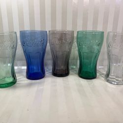 Vintage Coke Glasses Multi Color Set Of 5 