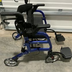 2 in 1 Rollator Walker & Transport Chair. NEW. Folding.  Supports up to 300lbs