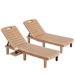 Oversized Outdoor Chaise Lounge Chair Set of 2, 5-Level Adjustment Backrest, Extra Widen Chaise with Cup Holder Easy Assembly for Pool Beach Garden (W