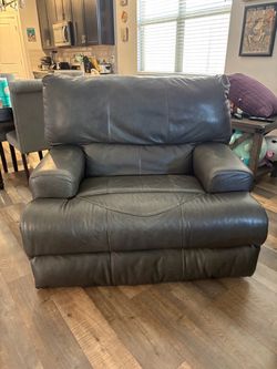 3 Piece Gray Leather Oversized Recliner Chair