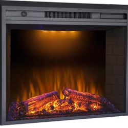 33 Inches Electric Fireplace Insert, Fireplace Heater with Overheating Protection, Fire Crackling Sound, Remote Control, 750/1500W, Black
