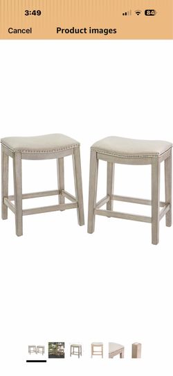 Barton Set of 2 Bar Stools Beige 24" Saddle Backless Premium Padded Indoor/Outdoor Nailhead Cushion Kitchen Counter Chairs Pub Seat Foot Rest   18 $70