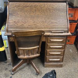 Antique Oak Creek Roll Top Desk 
