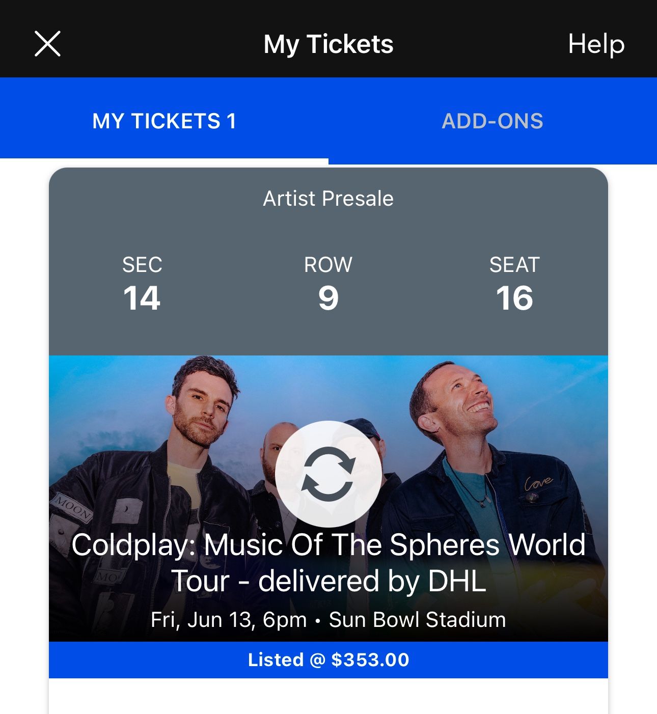 Coldplay Ticket For El Paso