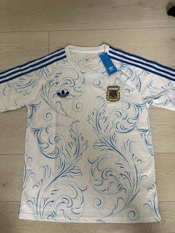 Argentina National Team Adidas Jersey White Blue Floral Pattern