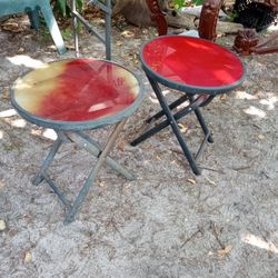 Two Round Glass And Metal Tables