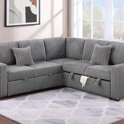 Corduroy Sectional Sleeper Pullout Bed With Storage 