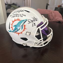 De’Von Achane And Jonnu Smith Dual Autographed Dolphins Helmet