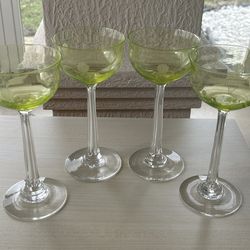 4 green top wine glasses with etching for $20