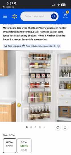 6 tier 61” long White Over the Door Pantry Organizer