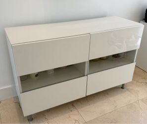 White Gloss Sideboar and Open Shelves