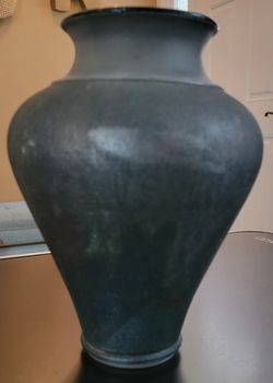 Vase - Raku - Artist: M. Merry, Black & Patina surface