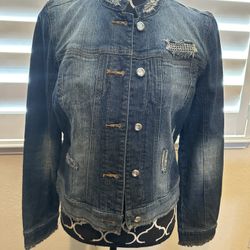 INC International Concepts, Women’s Denim Jacket With Rhinestone Embellishments Size pM