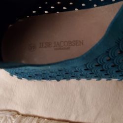 Teal and white shoes