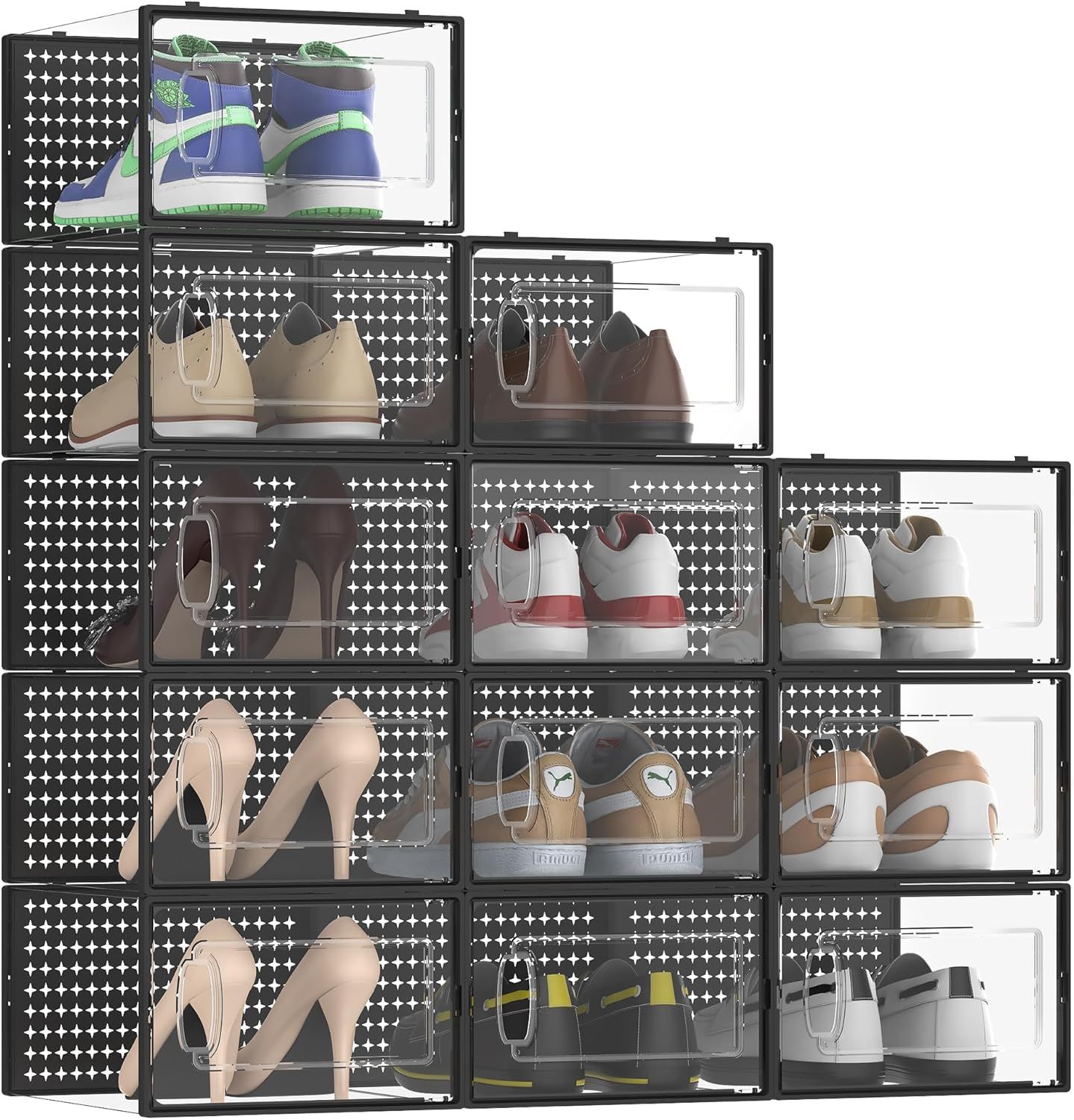 12 Pack Large Shoe Storage Box Organizer Black