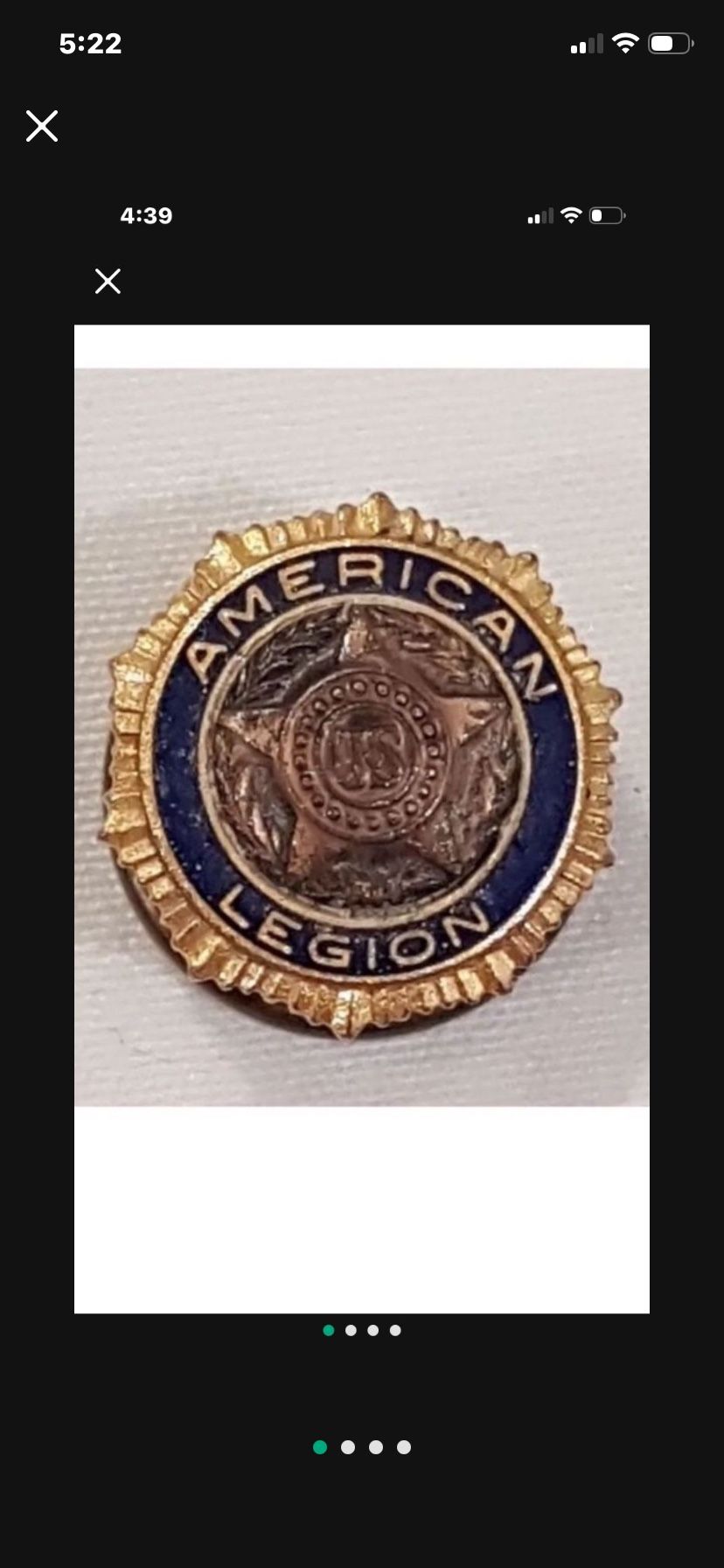 Vintage US American Legion Emblem Gold Plated Emblem Lapel Pin Badge Screw Back