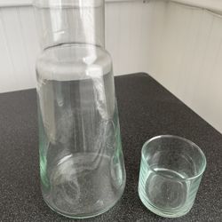 Glass Carafe With Cup On Top – 9 Inches Tall Without Cup, Great Condition