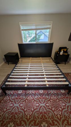 Black Wood King Bed Frame with Headboard