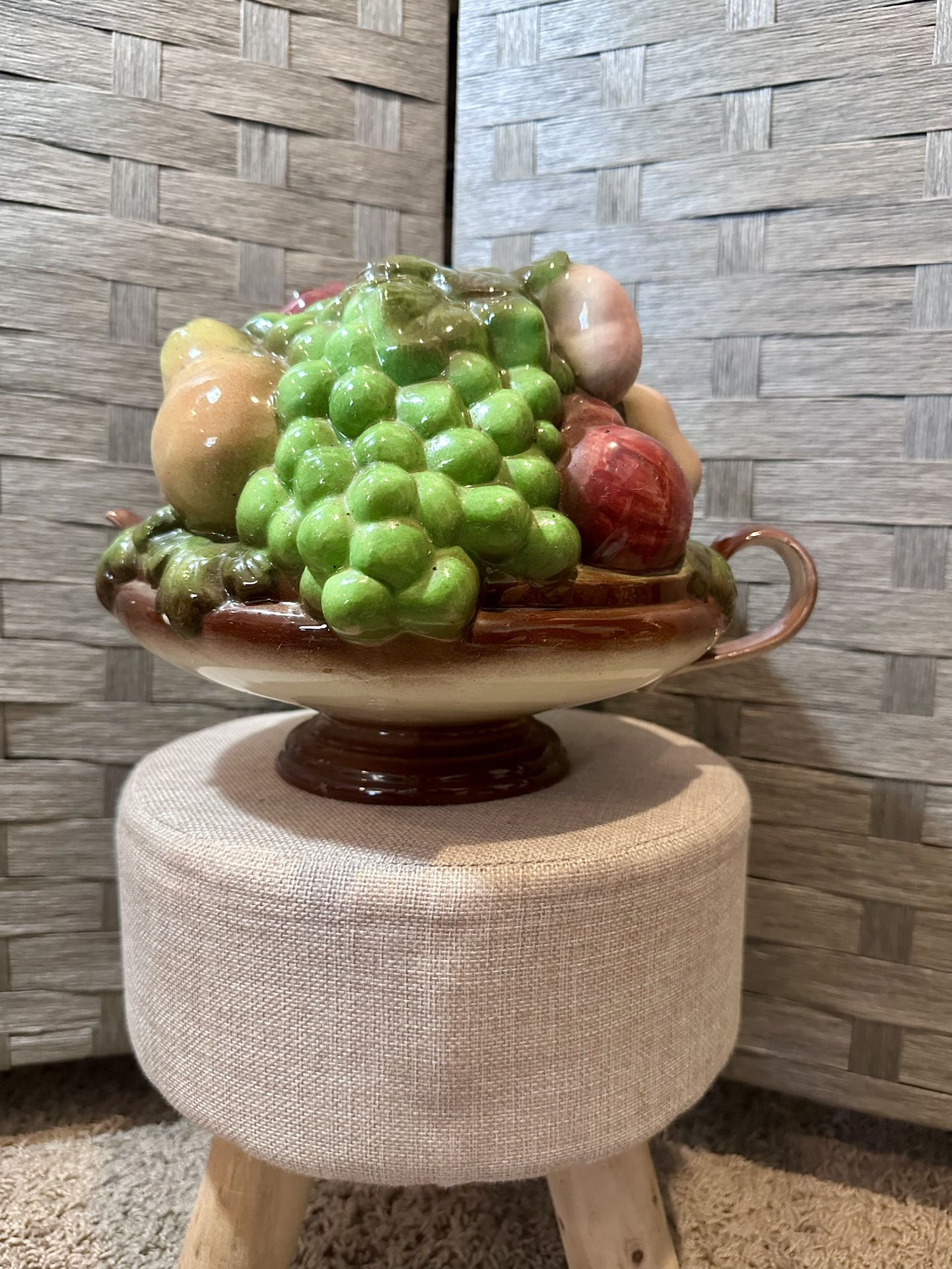 Large Vintage Ceramic Fruit Bowl Decor