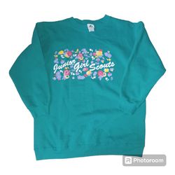 Vintage Junior Girl Scouts Sweatshirt Floral Graphic Green Women’s Large