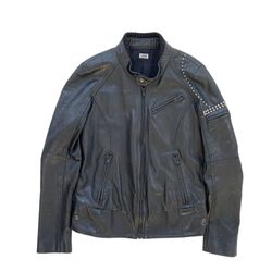 L.G.B. (Le Grand Bleu) SS-Riders Studded Padded Elbow Leather Moto Jacket Size: 2 Small Medium