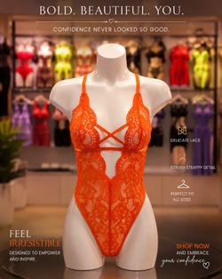 Elegant Orange Lace Bodysuit  Turn heads with this stunning orange lace bodysuit, designed to combine elegance, comfort, and confidence. Featuring del