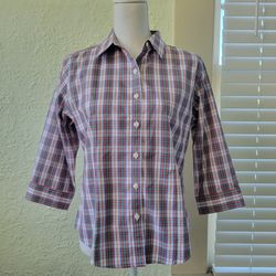 L.L. Bean Size Small S Wrinkle Free Plaid Shirt, button up, 100% cotton. 