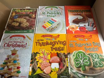 Holiday baking books for kids - Christmas, St. Patrick's Day, and Thanksgiving.