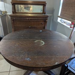 Antique Oak Buffet and 60" round Table with extensions 