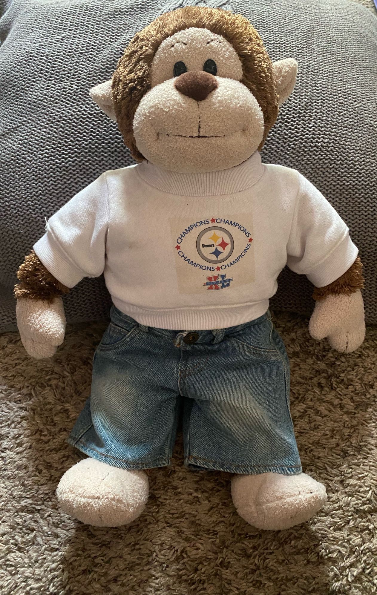 VINTAGE 17 1/2 Inch Build-A-Bear Bear with Removeable Champions Super Bowl Outfit