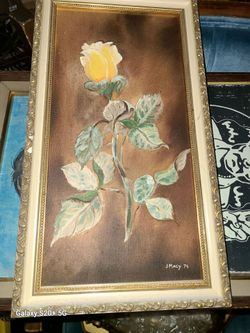 Vintage rose painting in vintage frame