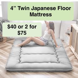 4” Twin  Gray Japanese Floor Mattress Futon Mattress, Thicken Tatami Mat Sleeping Pad Foldable Roll Up Mat Boys Girls Dormitory Pad Kids Floor Lounger