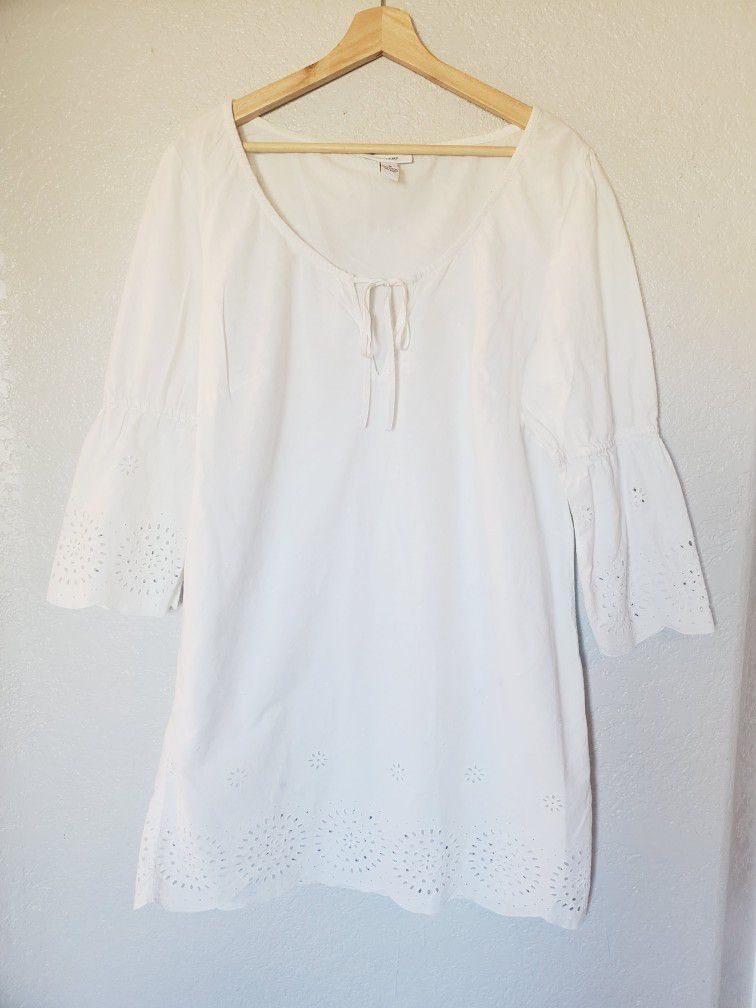 Alfani Intimates White Cotton Prairie Nightgown Laser Cut Size Medium 