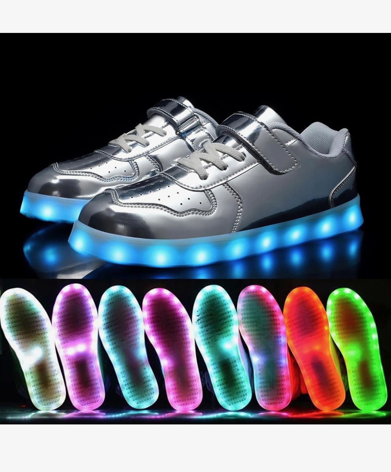 BRAND NEW IN BOX Wooowyet Kids Size 29 or 11.5 LED Sneakers for Boys & Girls Hook&Loop Low Light Up Shoes LED USB Recharging