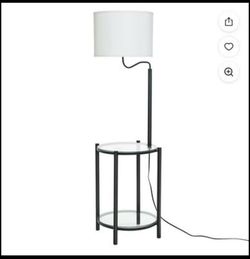 Mainstays Glass End Table Floor Lamp with White Shade, Matte Black, 17"L x 17"W x 54"H