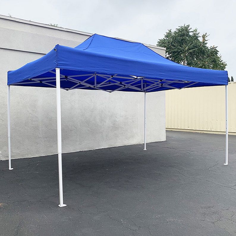 $130 (New in Box) Heavy-duty 10x15 ft outdoor ez pop up canopy party tent instant shades w/ carry bag (white, blue) 