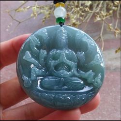 Certified Jadeite Jade 100966 Hand Carved Green Pendant 1000 Thousand Hands Guanyin Kwan Yin