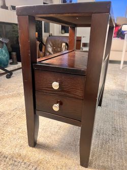 Dark Wood End Table with Two Drawers